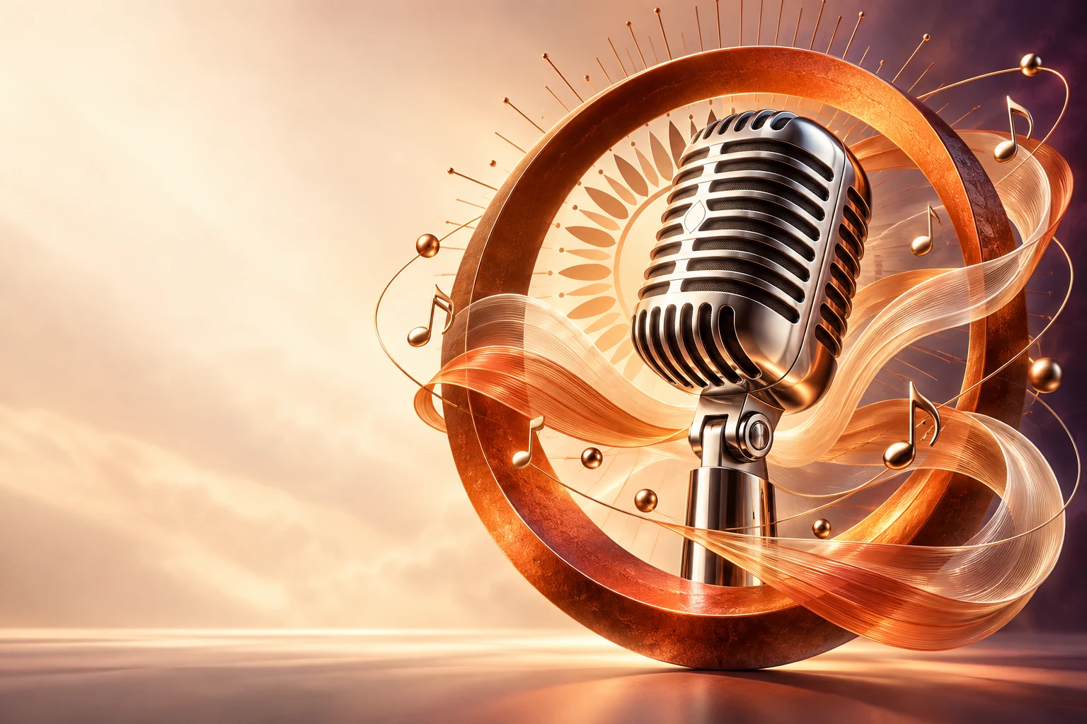 Original sculptural microphone artwork with orange sound-wave rings